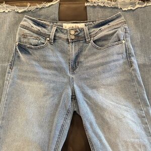 Indigo Rein Distressed Knee Flare Jeans